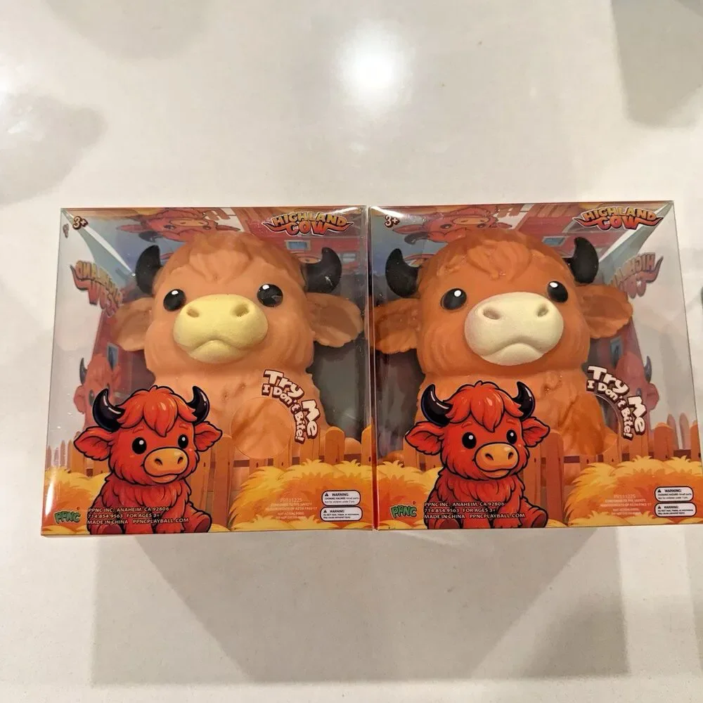 Lot of 2 PPNC Highland Cow Squishy Sensory Stress Relief Toy NEW Viral